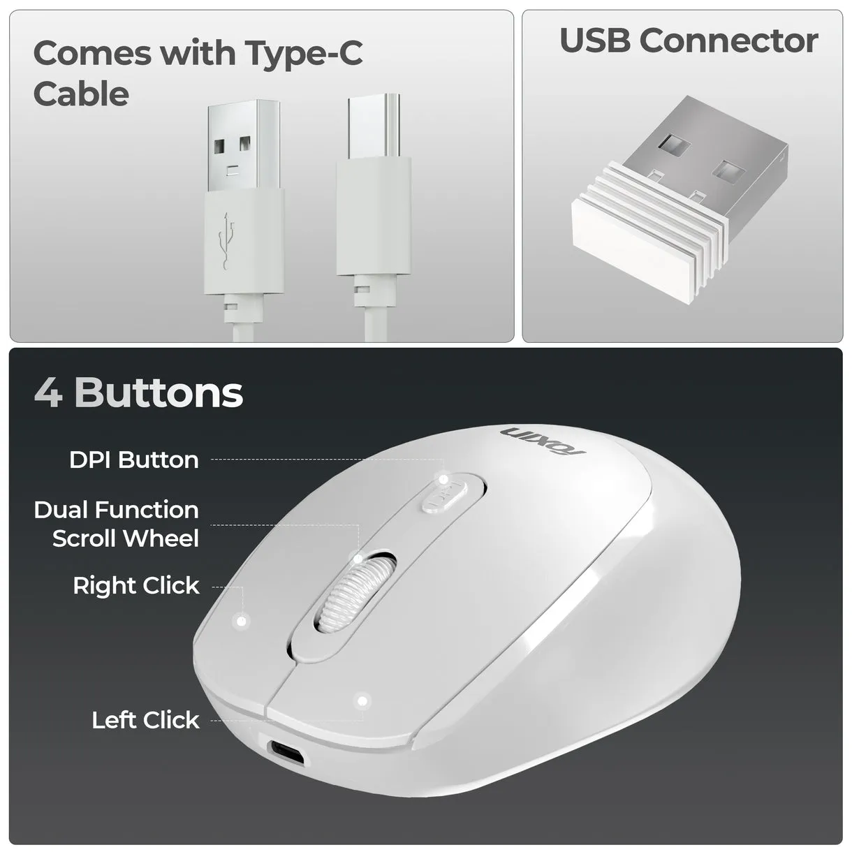 Foxin Wireless Mouse Flow 2.4G + BT (Flow) White view 4